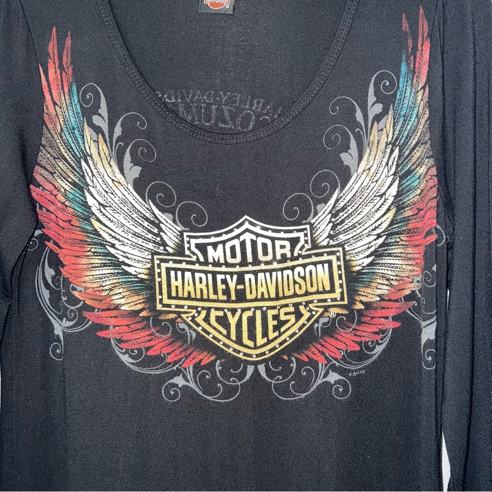 Harley-Davidson Black Winged Logo Long Sleeve Tee w embellishments size M - Picture 2 of 6